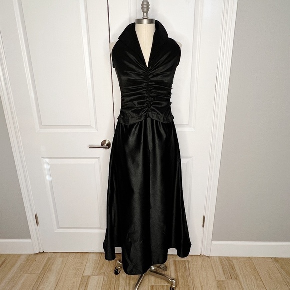 Tadashi Shoji Dresses & Skirts - Vintage 1990s Black Ruched Tuxedo Style Dress Gown Tadashi Size 4